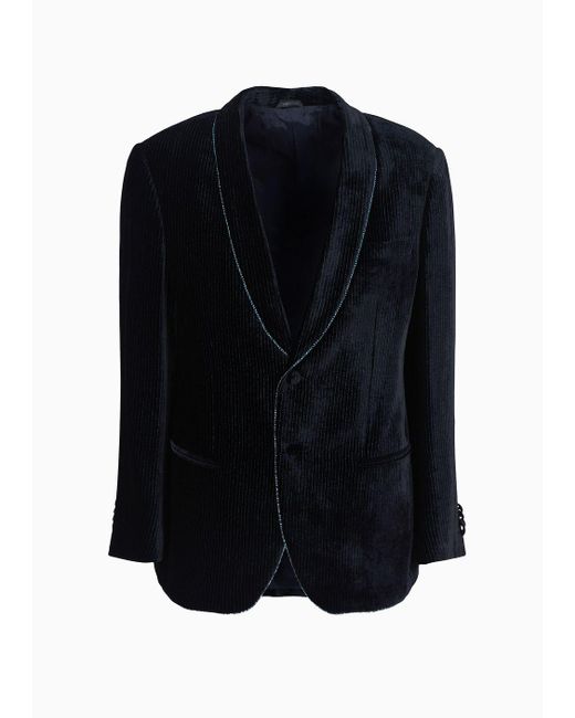 Giorgio Armani Blue Soho Line Single-breasted Tuxedo Jacket In Rhinestone-embroidered Velvet for men