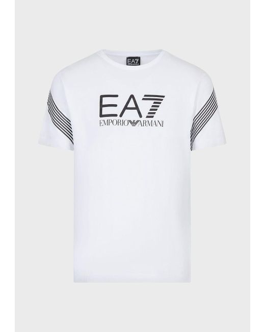 Emporio Armani 7 Lines Crew-neck T-shirt In A Cotton Blend in White (Blue)  for Men | Lyst
