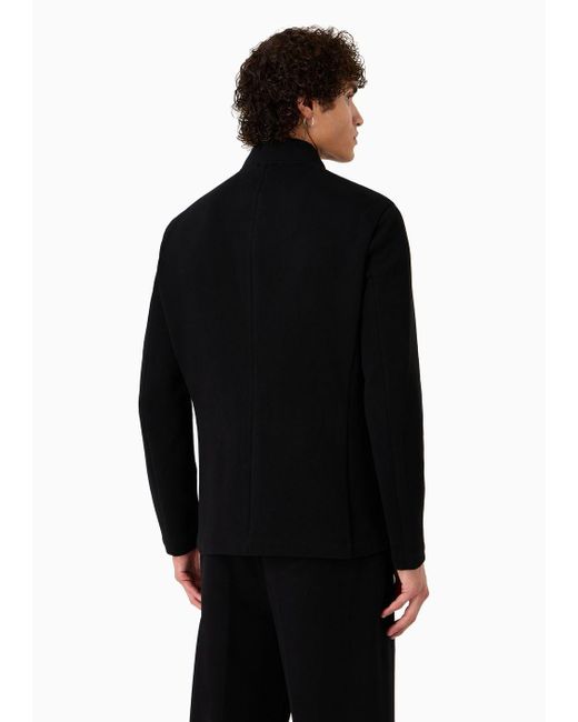 Emporio Armani Black Piqué Jersey-fleece Jacket With Press Studs for men