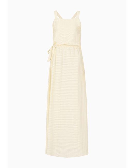 Emporio Armani White Drawstring Dress With Crossover Shoulder Straps And All-over Rectangle Motif