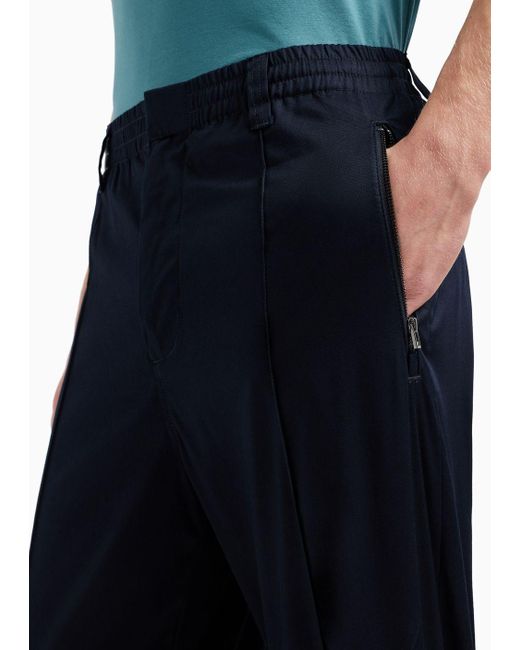 Emporio Armani Blue Comfortable Cotton Twill Trousers With Centre Crease And Stretch Cuffs for men