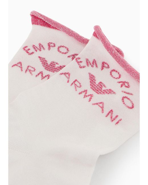 Calze In Misto Viscosa Con Logo Lurex di Emporio Armani in White
