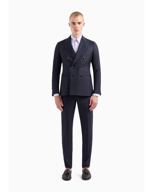 Giorgio Armani Blue Napoli Line Double-breasted Cashmere And Silk Suit for men