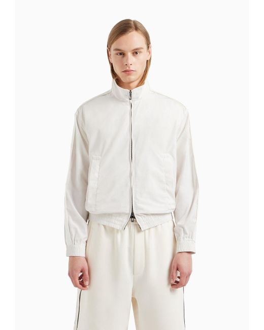 Emporio Armani White Full-zip Blouson In Light Nylon With Logo Tape for men