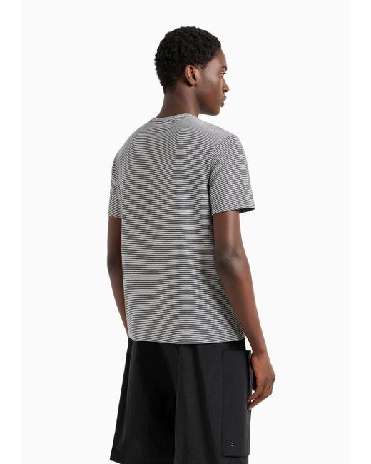 Emporio Armani Gray Striped Jersey T-shirt In A Bamboo Viscose Blend for men