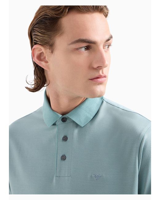 Emporio Armani Blue Striped Asv Lyocell-blend Jersey Polo Shirt for men