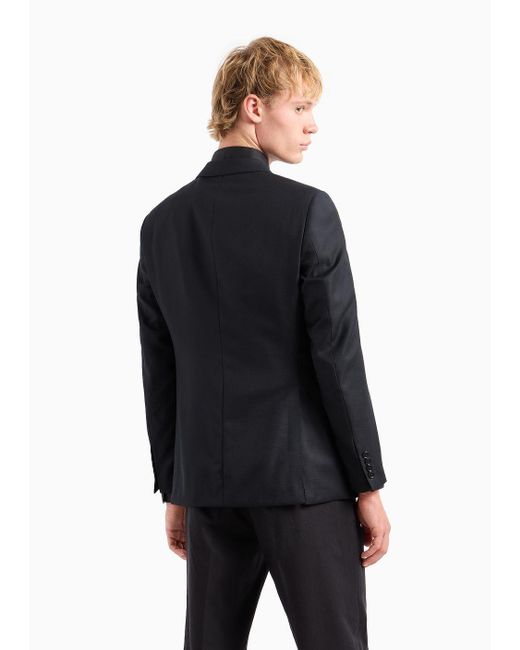 Emporio Armani Blue Comfort-fit Single-breasted Jacket In Virgin-wool Hopsack for men