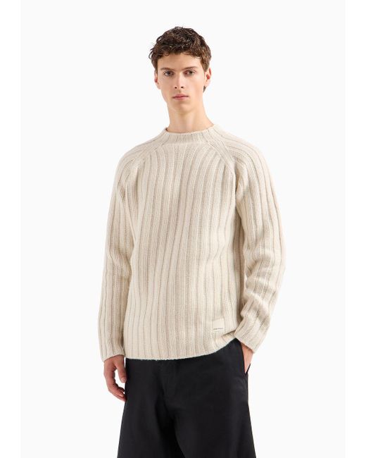 Emporio Armani White Asv Capsule Mock-neck Jumper In A Ribbed Recycled Wool Blend for men