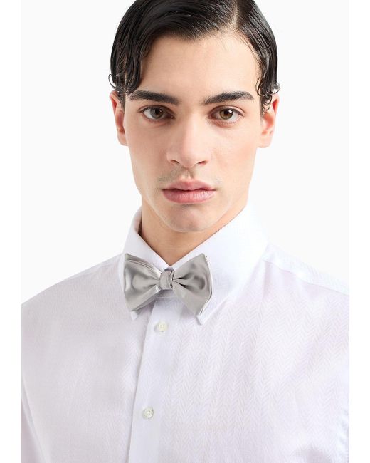 Emporio Armani White Pure Silk Bow Tie With Jacquard Micro-motif for men