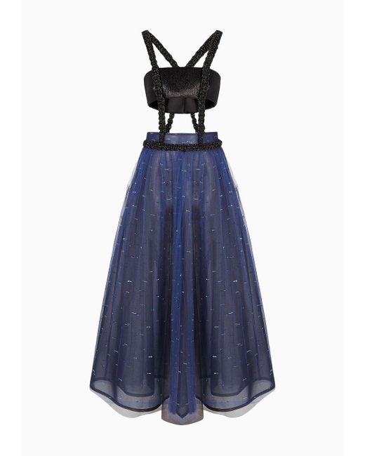 Giorgio Armani Blue Embroidered Tulle Skirt