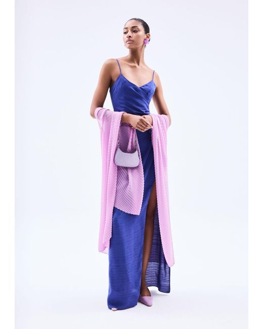 Robe Longue Avec Nœud Et Fente En Crêpe De Viscose Emporio Armani en coloris Blue
