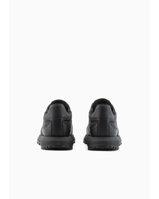 Sneakers In Nylon Riciclato Con Dettagli In Saffiano Rigenerato Ari Sustainability Values di Emporio Armani in Black da Uomo