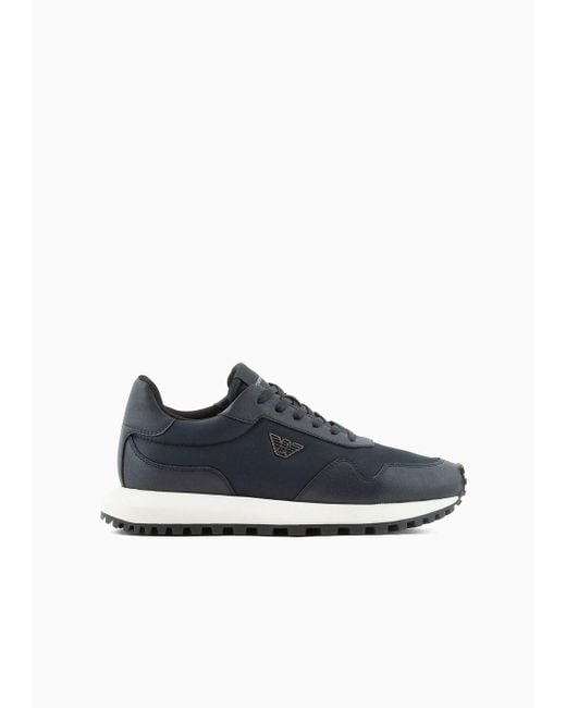 Emporio Armani Gray Armani Sustainability Values Recycled Nylon Sneakers With Regenerated Saffiano Details for men