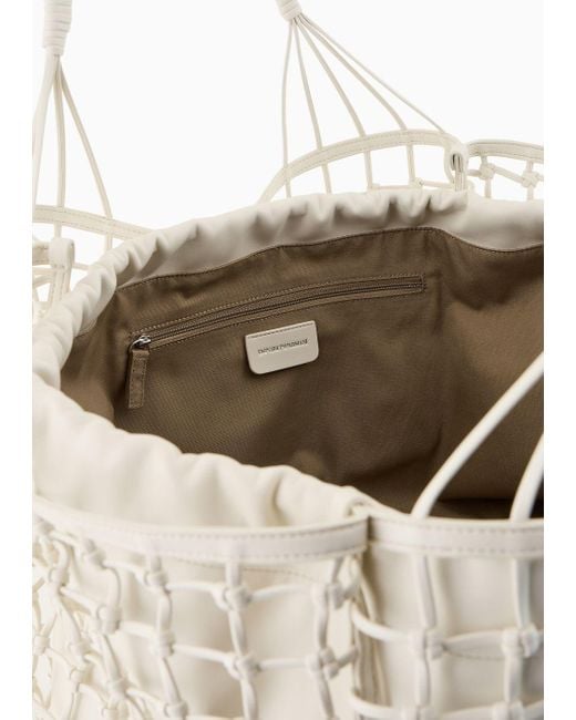Emporio Armani Natural Oversized Nappa Leather-effect Woven Shopper Bag