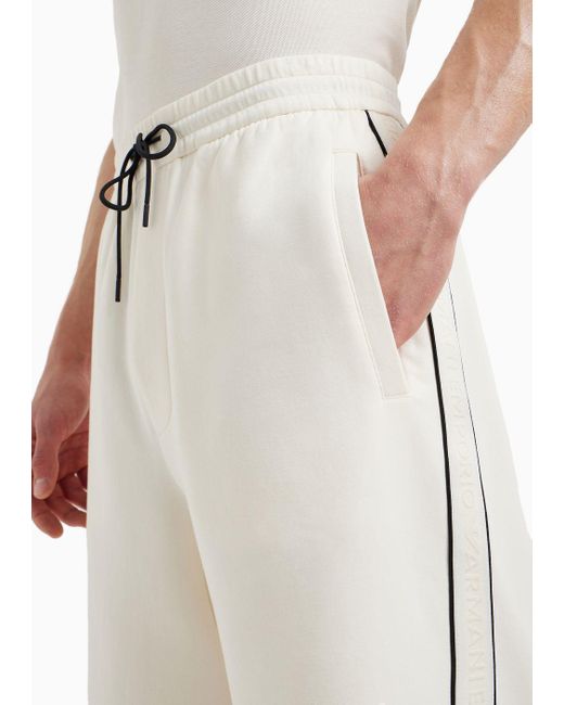 Emporio Armani White Double-jersey Drawstring Bermuda Shorts With Logo Tape for men