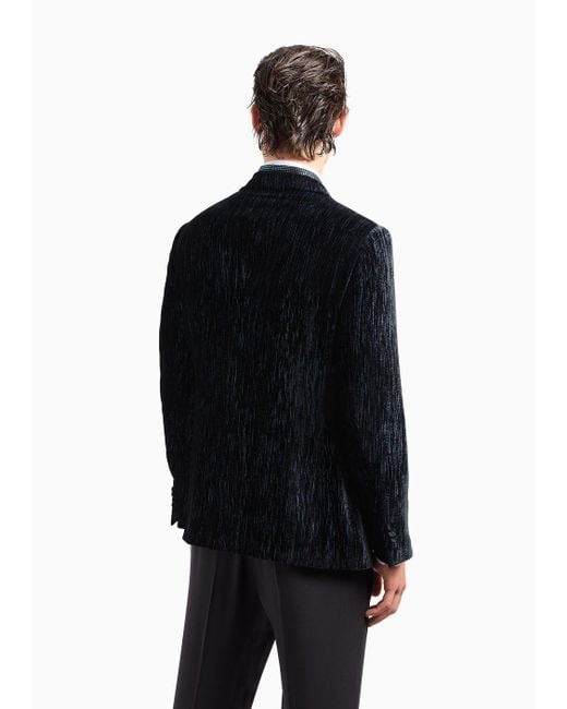 Giorgio Armani Blue Soho Line Single-breasted Tuxedo Jacket In Rhinestoned Velvet for men