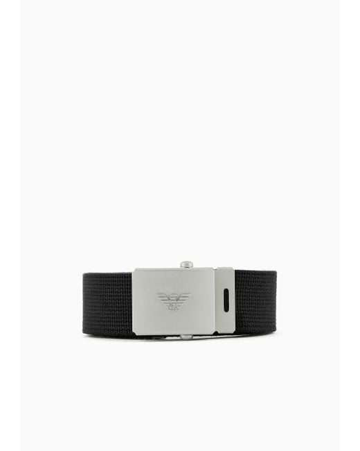 Emporio Armani White Sustainability Values Capsule Collection Webbing Belt With Buckle for men