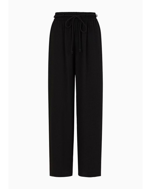 Pantalones Con Cintura Elástica Y Cinturón Tubular De Crepé Texturizado Emporio Armani de color Black