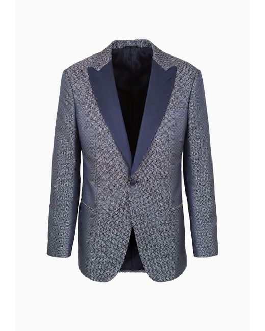 Giorgio Armani Blue Soho Line Single-breasted Tuxedo Jacket In Silk Jacquard for men