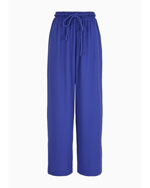Pantaloni A Vita Elastica Con Cintura Tubolare In Crepe Armaturato di Emporio Armani in Blue