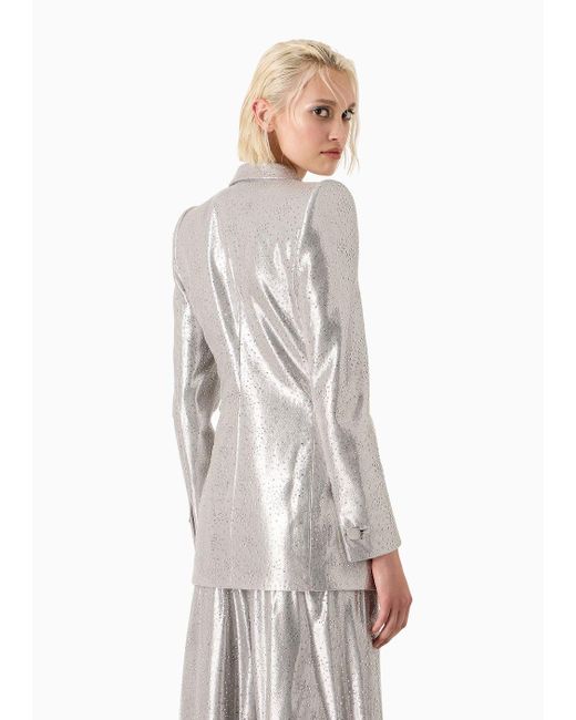 Giorgio Armani Gray Long Single-breasted Jacket In Silk And Tulle With Rhinestone Embroidery