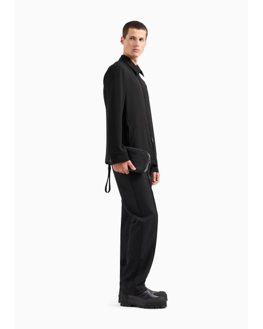 Emporio Armani Black Classic-collar Jacket With Zip In Micro-armure Crêpe for men