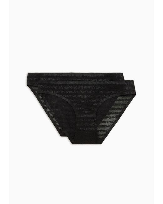 Emporio Armani Black Two-pack Of Asv Recycled Bonded Mesh Briefs With All-over Lettering