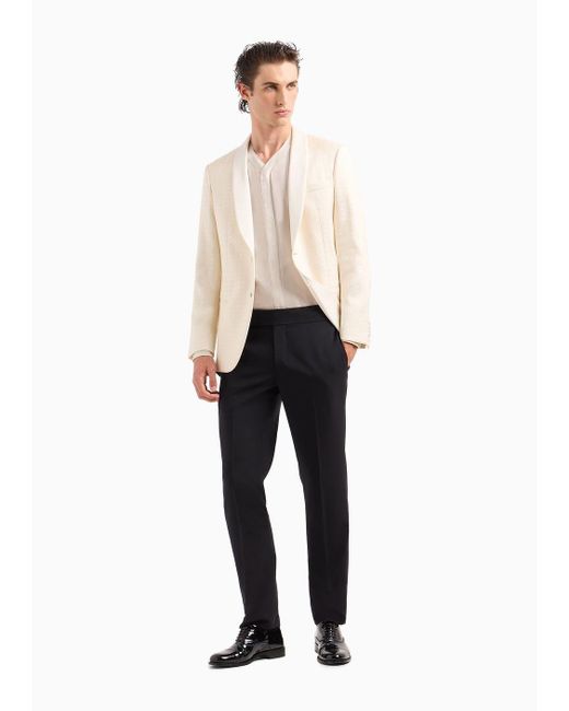 Giorgio Armani White Soho Line Single-breasted Tuxedo Jacket In Jacquard Fabric for men