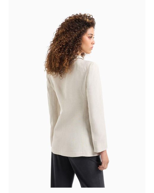 Emporio Armani Natural Linen-blend Panama Fabric Blazer With Lapels And Wrap Closure