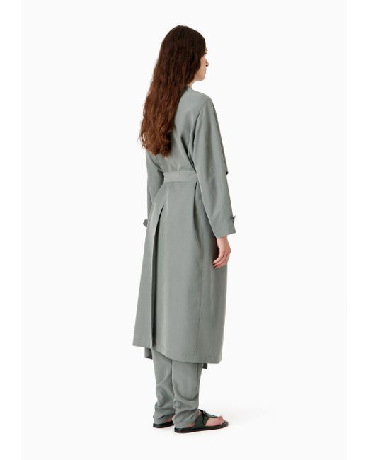 Emporio Armani Gray Belted Cupro Trench Coat With Wrap Closure