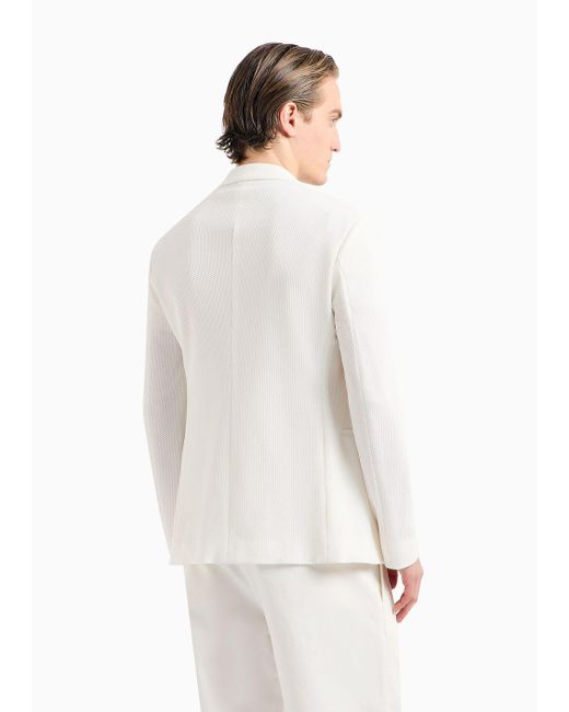 Giacca Monopetto In Gaufré Tecnico di Giorgio Armani in White da Uomo