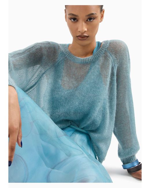 Giorgio Armani Blue Silk Organza Asymmetric Skirt With A Floral Print