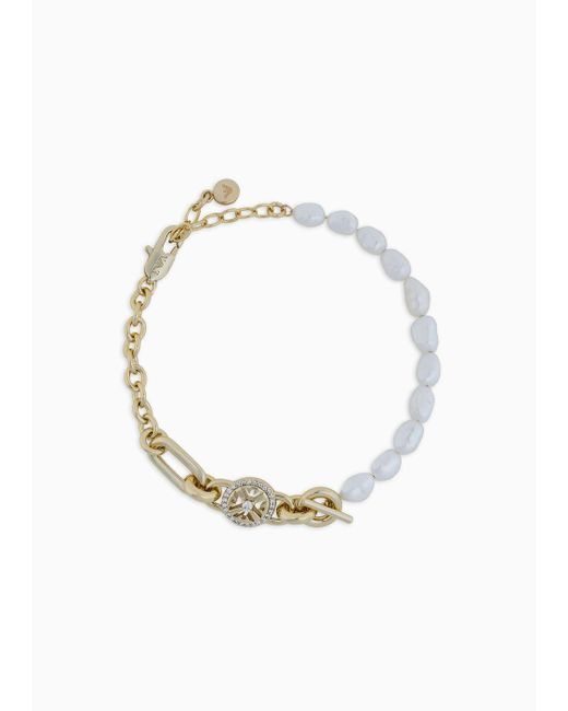 Emporio Armani Gold-tone Brass And White Fresh Water Pearls Station Bracelet
