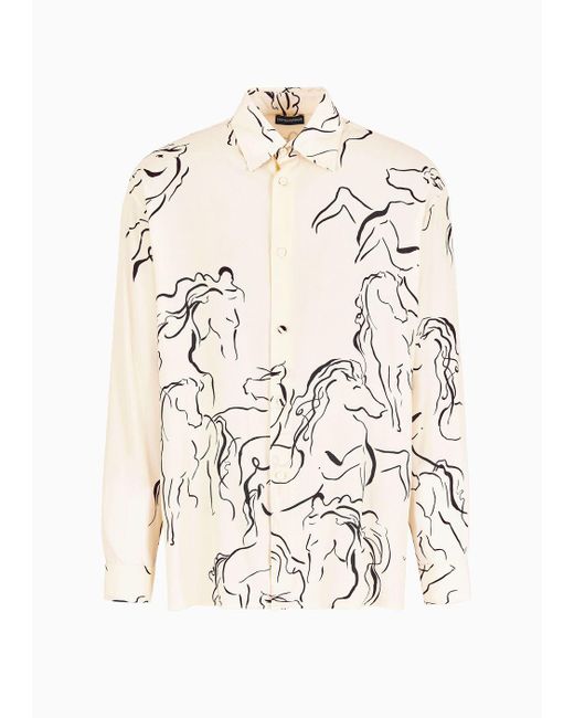 Emporio Armani Hemd Aus Marokkanischem Viskose-krepp Mit Durchgängigem Pferde-print in White für Herren