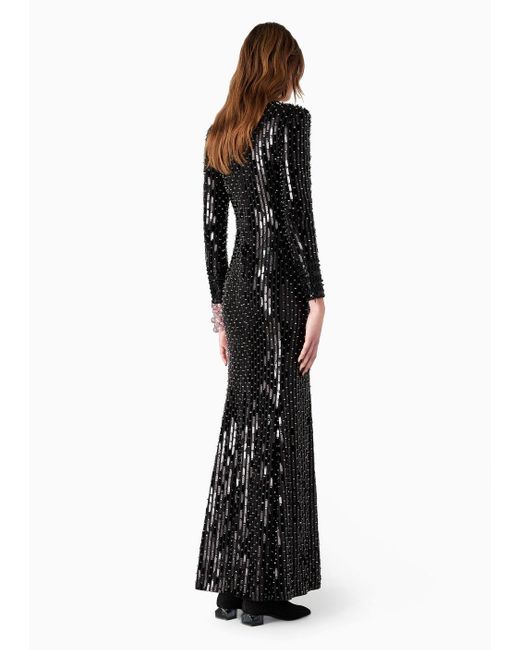 Giorgio Armani Black Embroidered-tulle Long Dress