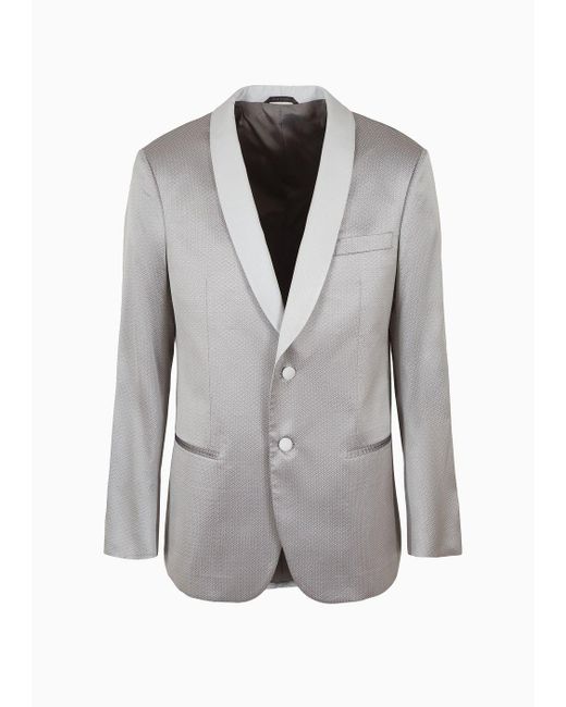 Giorgio Armani Gray Soho Line Single-breasted Tuxedo Jacket In Silk Jacquard for men