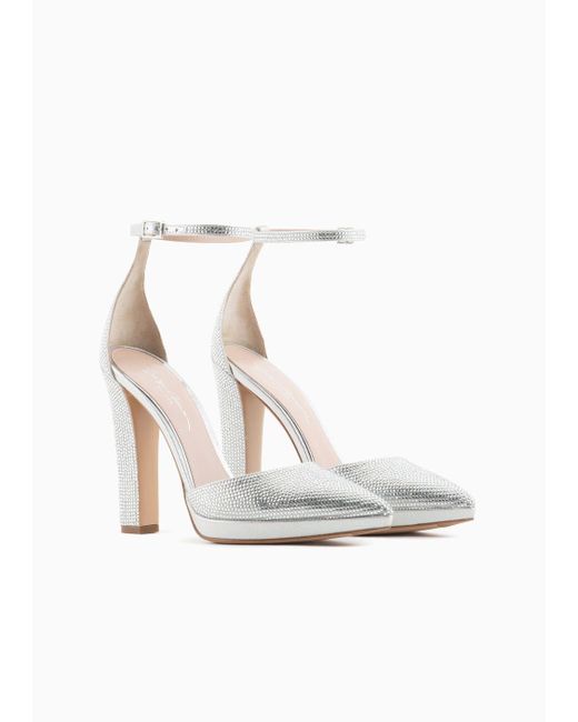 Giorgio Armani White Rhinestone And Lurex D'orsay Court Shoes