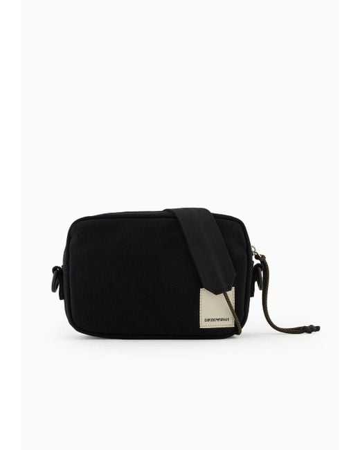 Emporio Armani Black Sustainability Values Capsule Collection Organic Canvas Drawstring Tech Case With Shoulder Strap for men