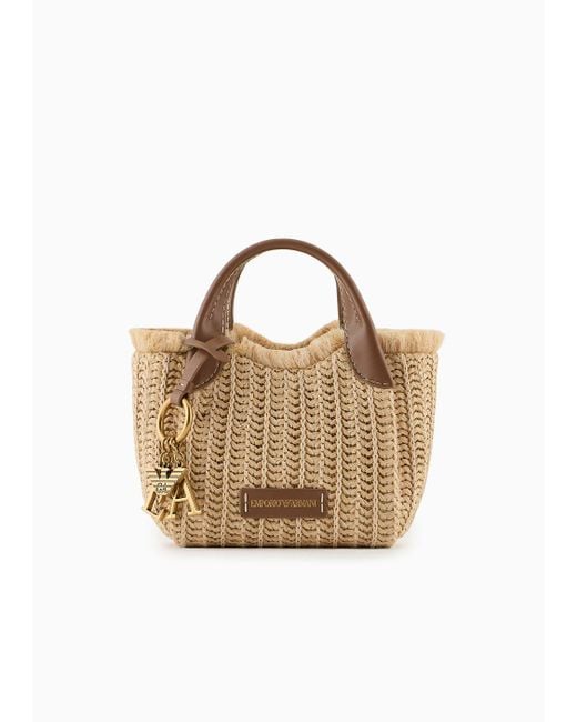 Emporio Armani Multicolor Woven Straw Handbag With Logo Charm