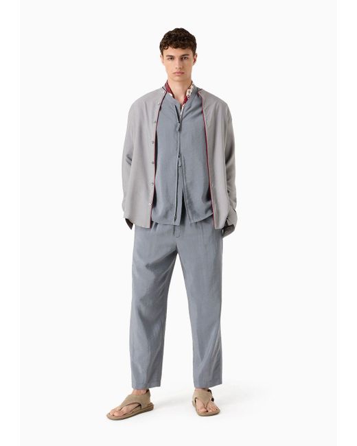 Camicia Con Zip In Twill Misto Seta di Giorgio Armani in Gray da Uomo