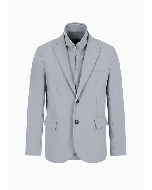 Emporio Armani Blue Travel Essentials Nylon Blazer With Detachable Inner Panel for men