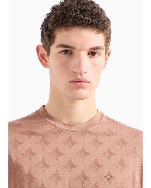 Emporio Armani Pink Jersey T-shirt With All-over Jacquard Graphic Design Motif for men