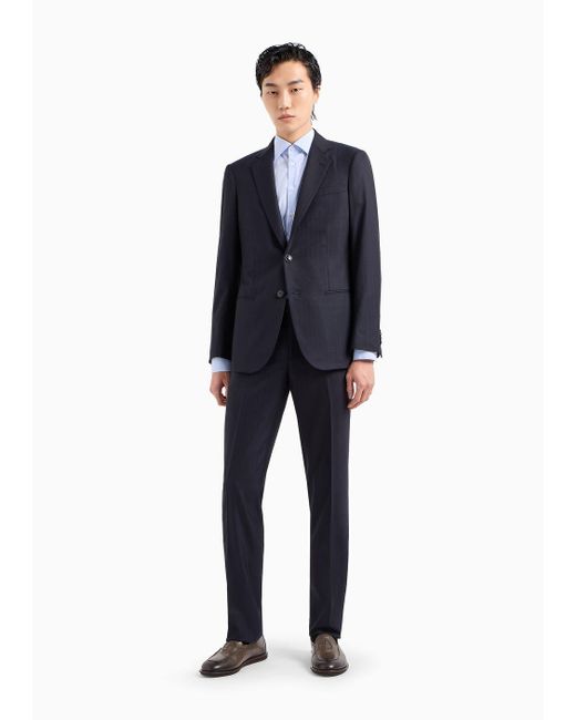 Giorgio Armani Blue Manhattan Line Virgin-wool Single-breasted Suit for men