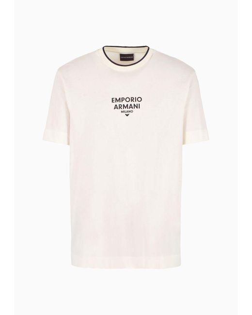 Emporio Armani White Pima Jersey T-shirt With Rubberised Logo for men