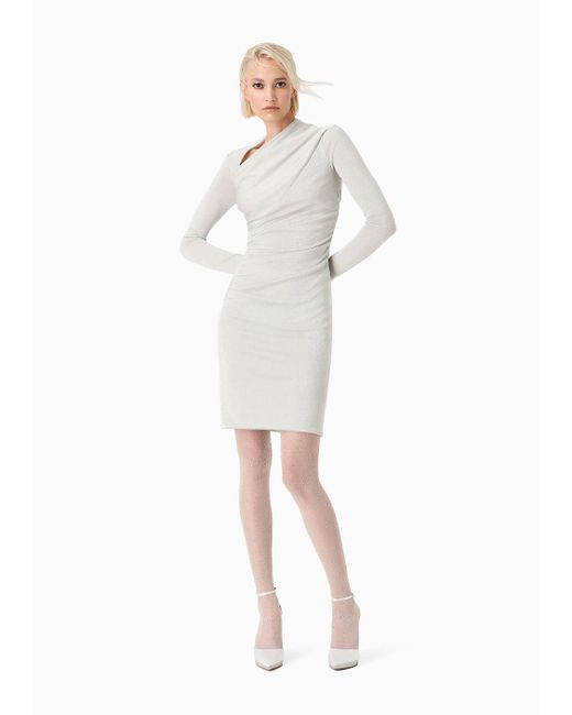 Giorgio Armani White Short Dress In Viscose Jersey And Lurex