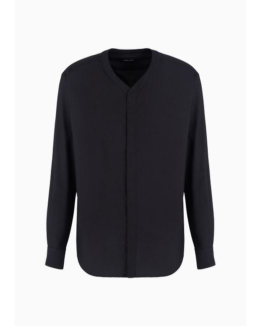 Giorgio Armani Blue Asv V-neck Shirt In Cotton And Silk for men