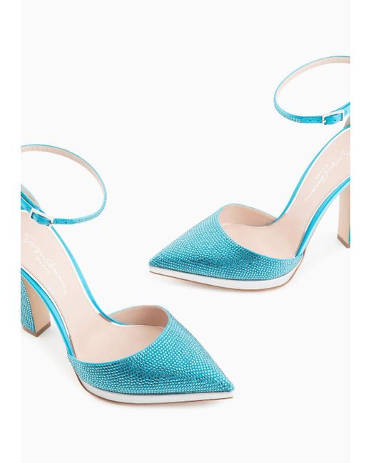 Giorgio Armani Blue Rhinestone And Satin D'orsay Court Shoes