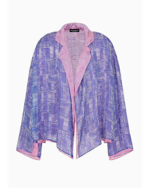 Emporio Armani Purple Silk-chiffon Shirt Jacket With All-over Geometric Print