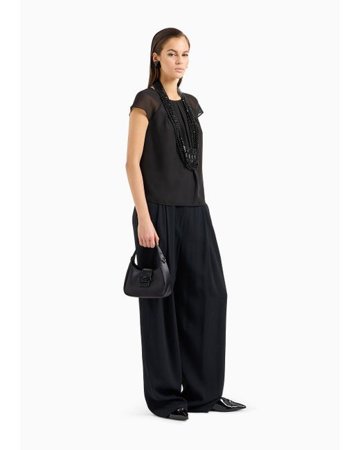 Emporio Armani Black Pleated Georgette Short-sleeved Blouse