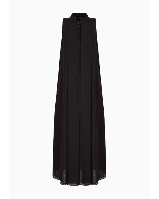 Emporio Armani Black Langes, Ausgestelltes Kleid Mit Grandad-kragen Aus Georgette